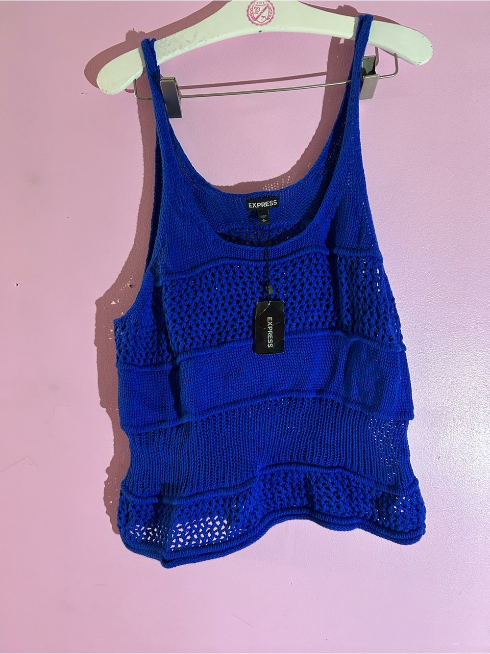 Express Royal Blue Open-Knit Scoop Tank